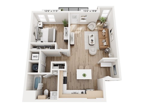 Floor plan for 1 bed, 1 bath, 851 sqft